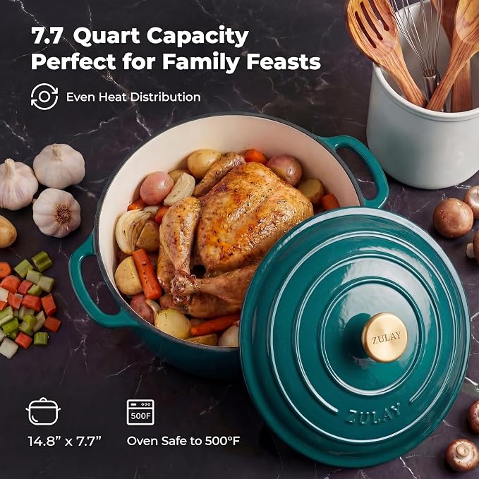Zulay Kitchen 7.7 Quart Enameled Cast Iron Dutch Oven Pot - Image 6