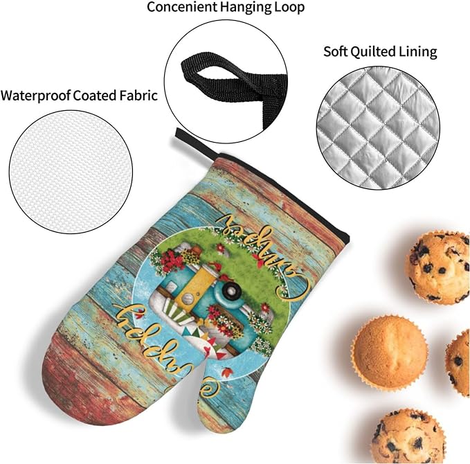Happy Camper Oven Mitts and Pot Holders Sets of 4, Resistant Hot Pads - Image 4