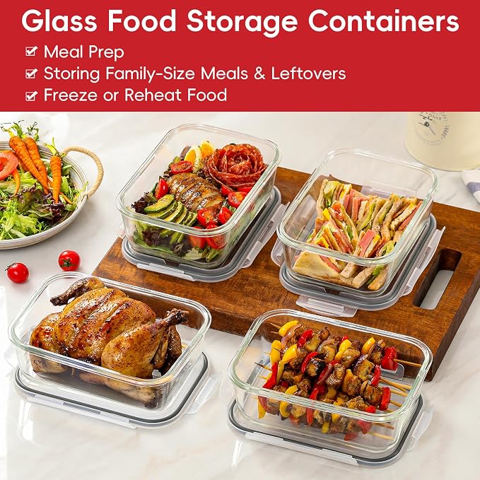 4 Pack 8 Cups/ 63oz Large Glass Storage Containers - Image 5