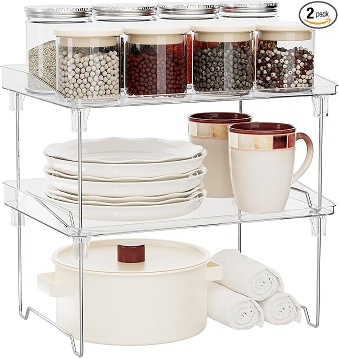 STARLATTA 2 Pcs Cabinet Organizer Shelf, Stackable Kitchen Counter Shelves by STARLATTA