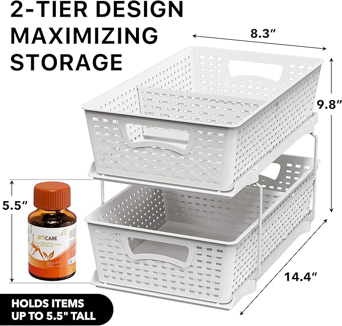 Simple Houseware 2 Tier Bathroom Organizer Tray Pull-Out Sliding Drawer - Image 2