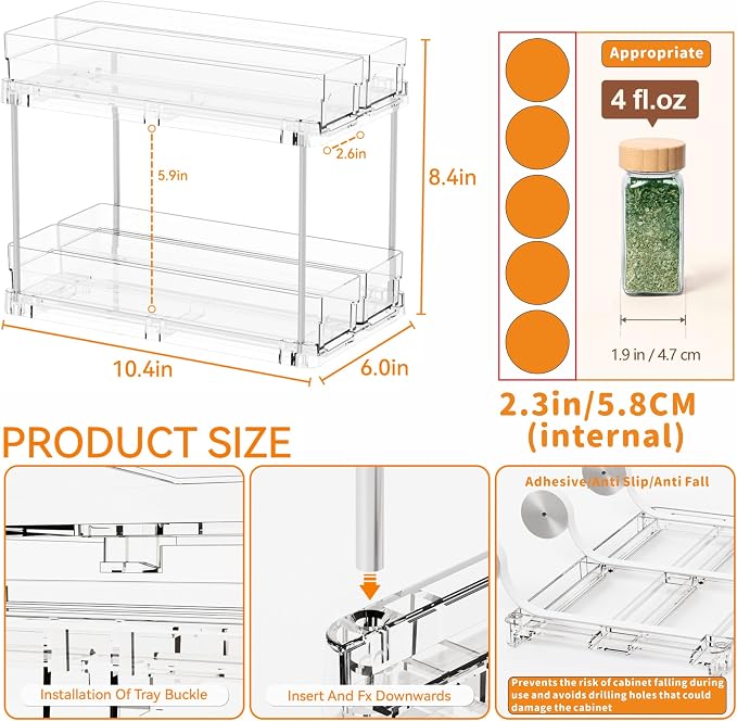 Yieach 2 Tier Sliding Spice Racks - Image 3