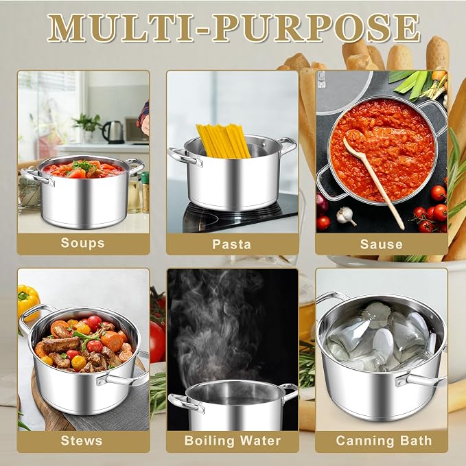 Leonyo 5 Quart Stock Pot with Lid, 18/10 3-ply Stainless Steel Stockpot - Image 5