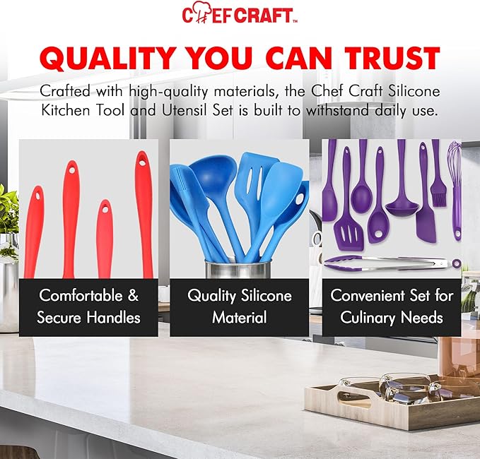 Chef Craft Premium Silicone Kitchen Tool and Utensil Set, 9 Piece - Image 5