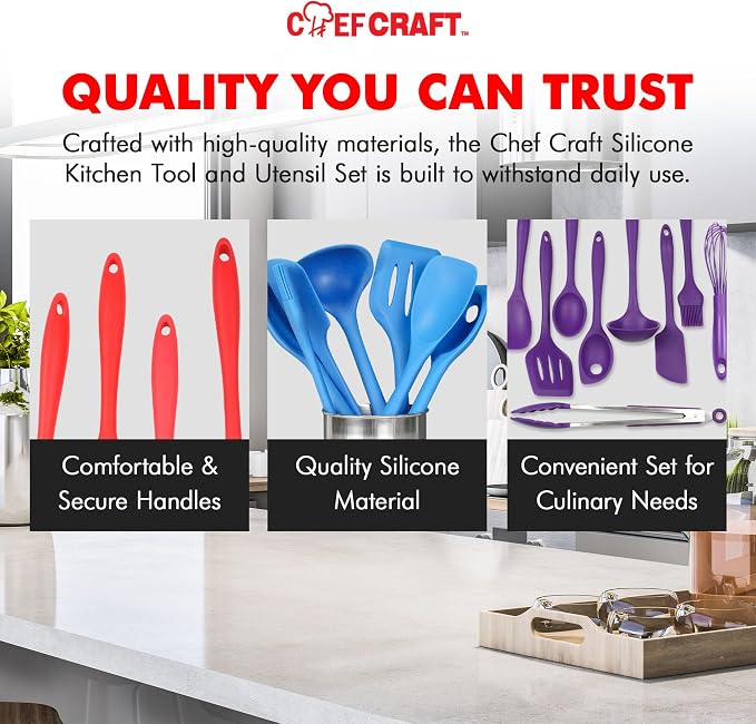 Chef Craft - Premium Silicone Kitchen Tools and Utensils Set, Non-Scratch - Image 6