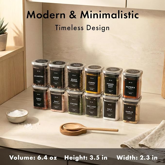EDELHAUS Glass Spice Jars with Labels and Steel Lids Spice Containers with 160 - Image 2