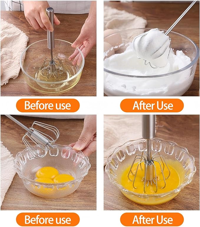 3 Pack Stainless Steel Egg Whisk, Hand Push Rotary Whisk Blender, Versatile - Image 5