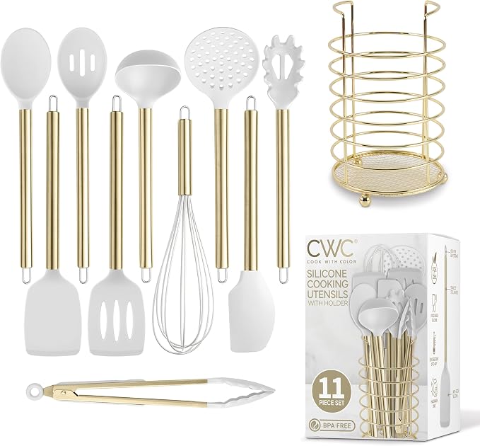 COOK WITH COLOR Silicone Cooking Utensils, Kitchen Utensil Set, Cooking Utensils by CookwithColor
