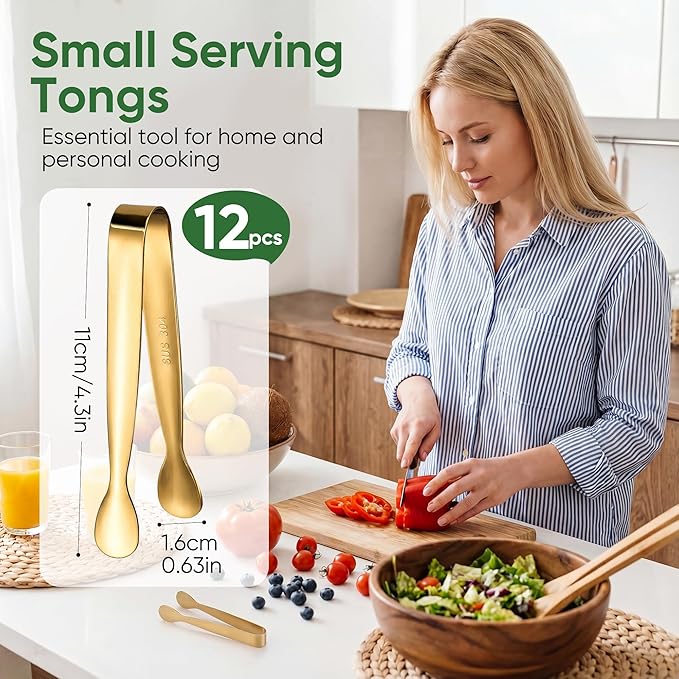 12 Pcs Gold Serving Tongs, Stainless Steel Ice Tongs Mini Sugar Tongs - Image 3