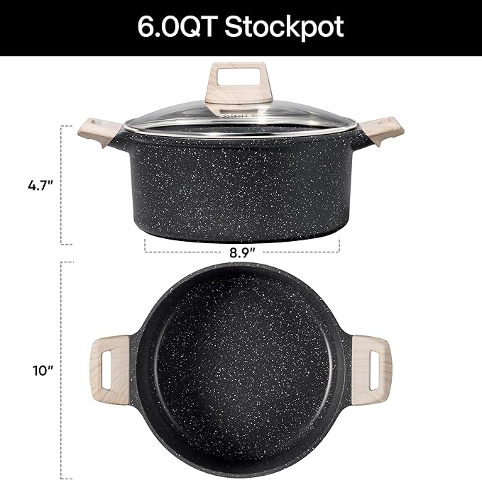 CAROTE Nonstick Stock Pot with Lid Soup Pot, 6 Quart Casserole with Lid - Image 2