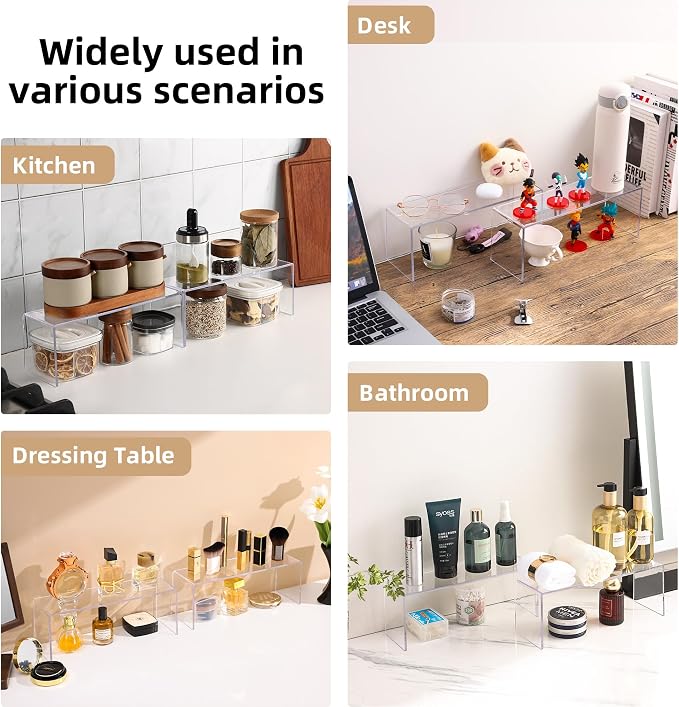 Aminigram 4 Packs Cabinet Organizer Shelf, Acrylic Kitchen Counter Shelves - Image 5