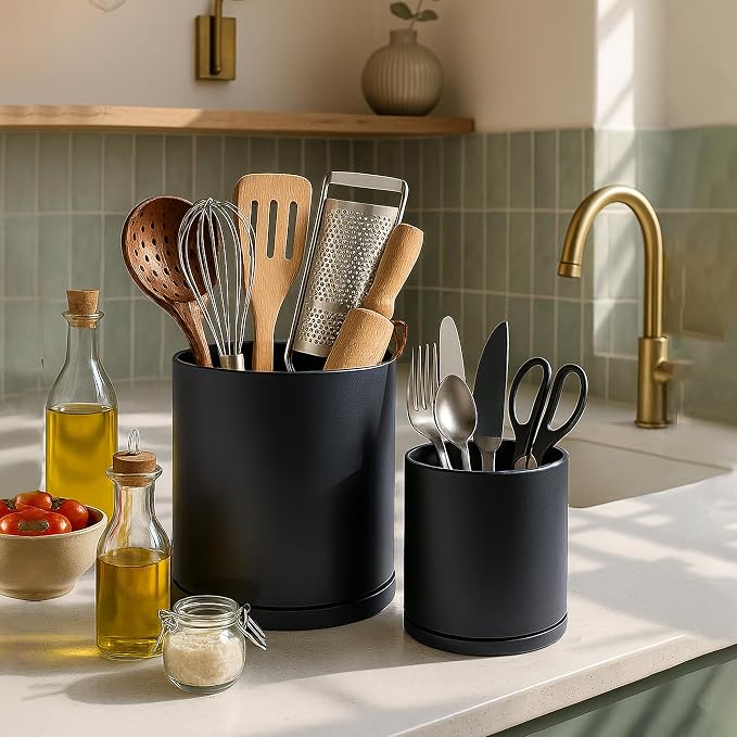 D'vine Dev 360° Rotating Utensil Holder Set – 7.2"+5" Kitchen Utensil Crocks - Image 2