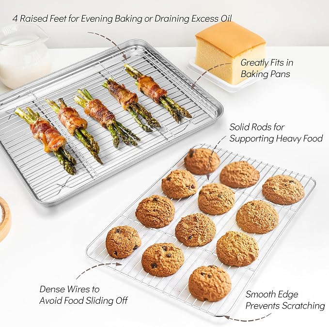 TeamFar Baking Sheet with Rack Set, Stainless Steel Baking Pan Cookie Sheet - Image 4