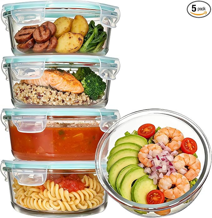 Vtopmart 5Pack 22oz Glass Storage Containers by Vtopmart
