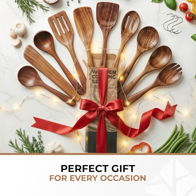 Wooden Spoons for Cooking – 10 Pcs Premium Teak Wooden Utensil Set - Image 9