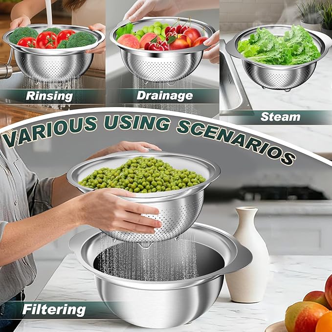 Stainless Steel Colanders with Mixing Bowl - Image 3