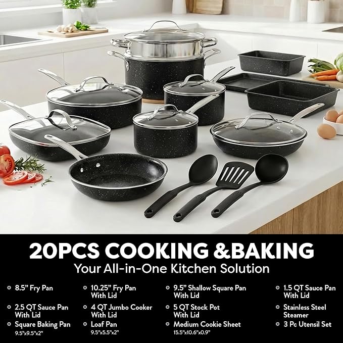 GRANITESTONE 20 Pc Complete Pots and Pans Set Non Stick Cookware Set - Image 2