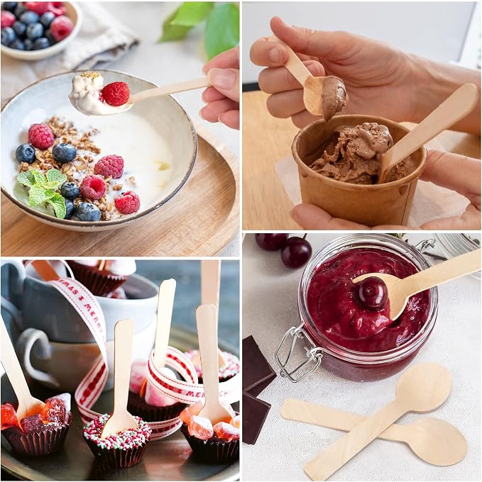 LotFancy Mini Wooden Spoons, 4 inch Length, Disposable Tasting Sampling Spoons - Image 7