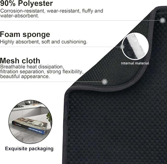 Black Dish Drying Mat XXL 17”x24” – Absorbent Kitchen Drying Mat - Image 4
