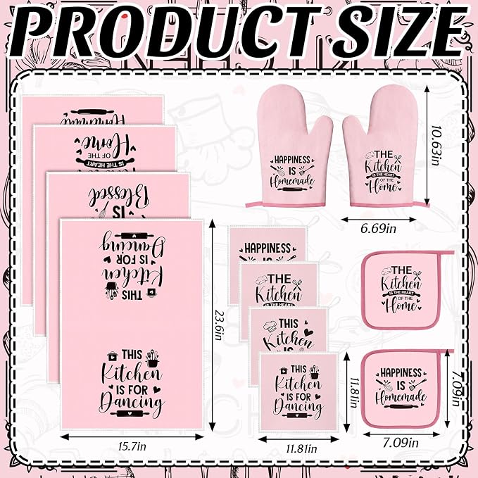 Bencailor 12 Pcs Farmhouse Kitchen Decorations Sets 8 Pink Black Kitchen Dish - Image 3