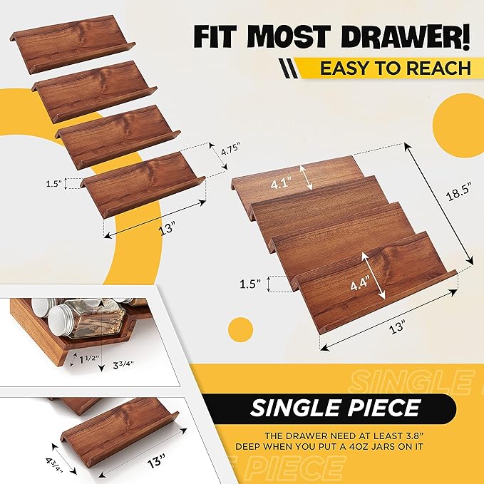Tinamo Acacia Wooden Spice Rack Organizer - Image 3