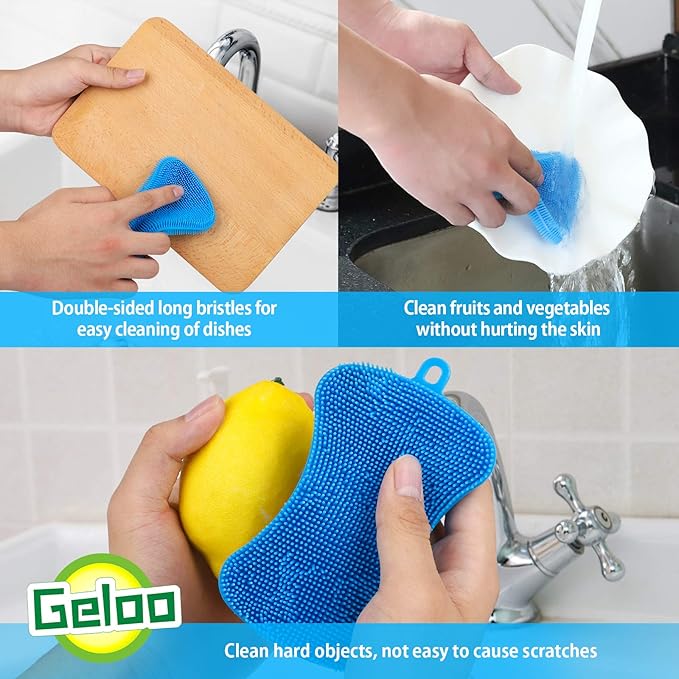 Geloo.Silicone Sponge Dish Brush, Double Sided Cleaning Brush - Image 4