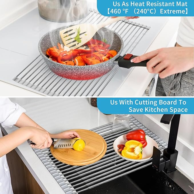 Expandable Roll-UP Dish Drying Rack-Large 304 Stainless Steel Dish Drainer Over - Image 5
