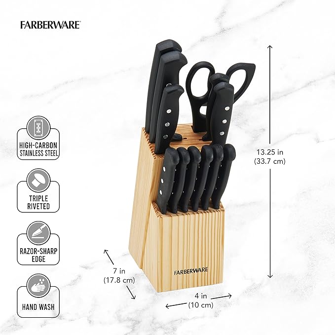 Farberware 22-Piece Never Needs Sharpening Triple Rivet High-Carbon Stainless - Image 4