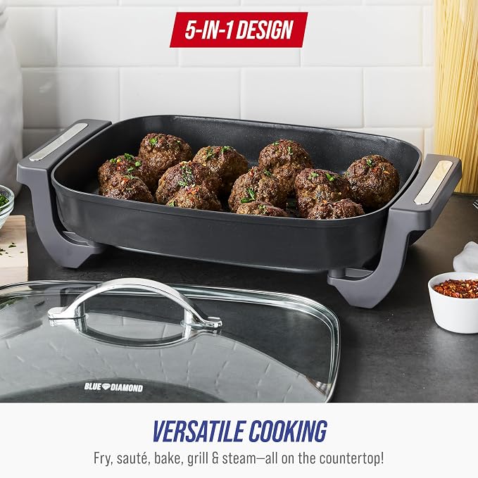 Blue Diamond 7QT 5-in-1 Extra Large Electric Skillet, Healthy Ceramic Nonstick - Image 7