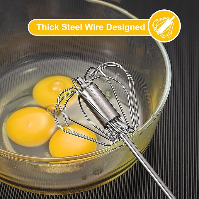 Egg Whisk, 2 Pack Stainless Steel Home Kitchen Tool, Hand Easy Whisk Egg Beater - Image 2