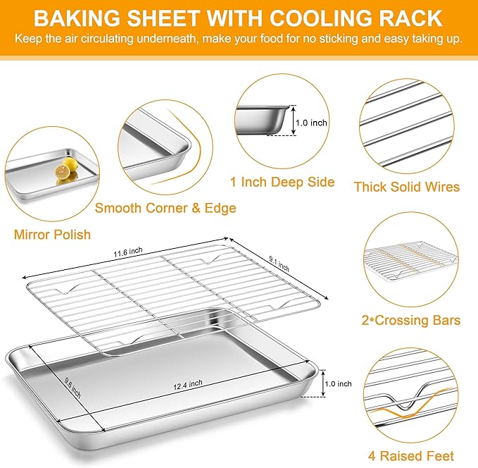 Homikit Quarter Sheet Pan with Rack Set, 9x13 Stainless Steel Baking Sheets - Image 2