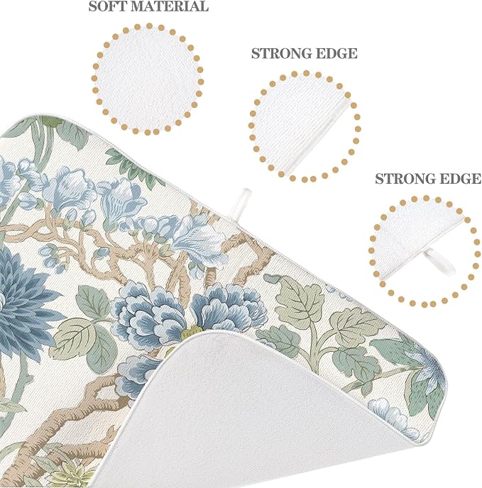 Chinoiserie Dish Drying Mat 18x24 Inch Vintage Sage Green Blue Floral Drying - Image 7