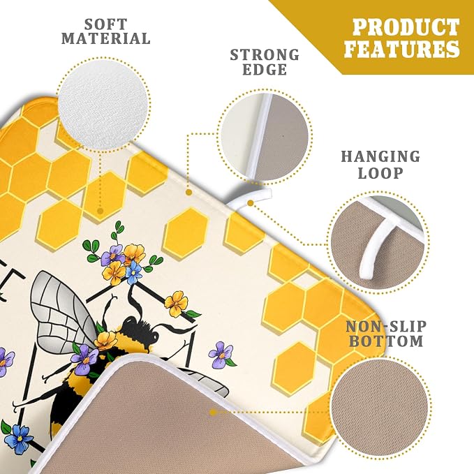 Giwawa Bee Kind Dish Drying Mat, Summer Bees Flowers Dish Drainer Mats - Image 4