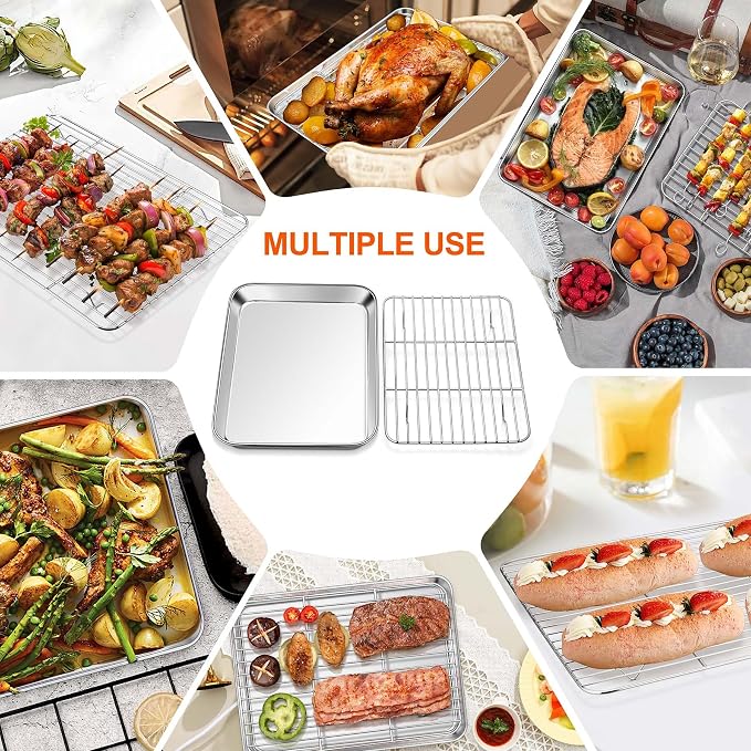 Homikit Baking Sheet with Rack Set, 10.5x8 Inches Stainless Steel Small Cookie - Image 9