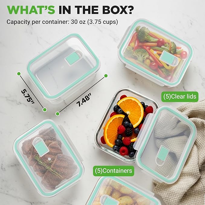 NutriChef 10 Piece Glass Food Storage Containers - Image 4