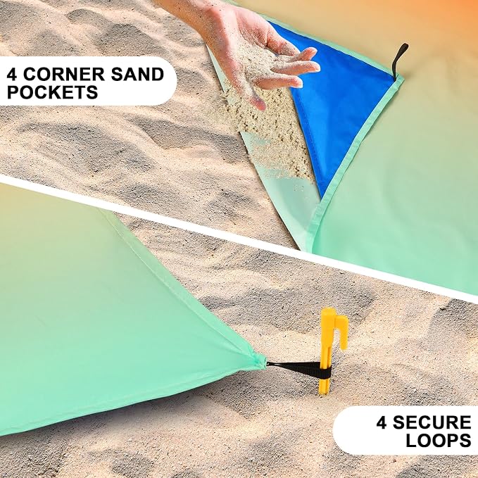 WIWIGO Beach Blanket Waterproof Sandproof Beach Mat 79" X 83"/10'x9'for 2-8 - Image 3