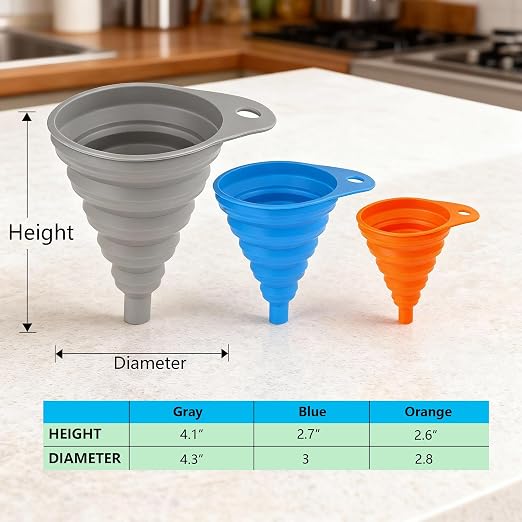 Kitchen Funnels for Filling Bottles, Silicone Small and Large Funnel Set - Image 3