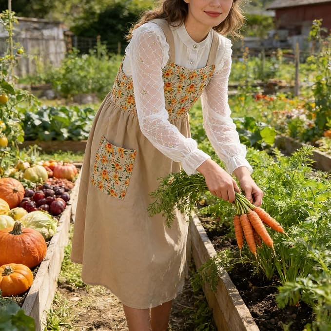 Uaussi Cotton Linen Apron Cross Back Work Apron - Image 7