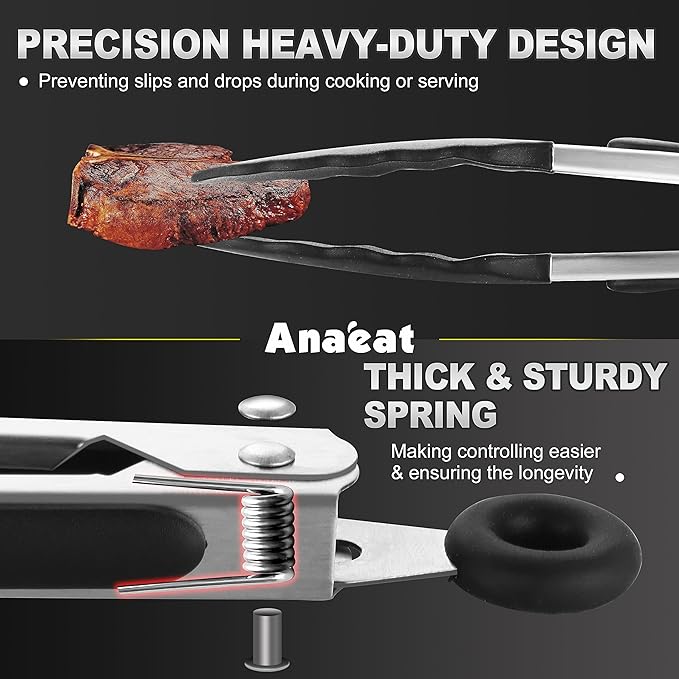 Anaeat 3 Pack 7" Mini Non-Stick Silicone Locking Tongs - Image 2