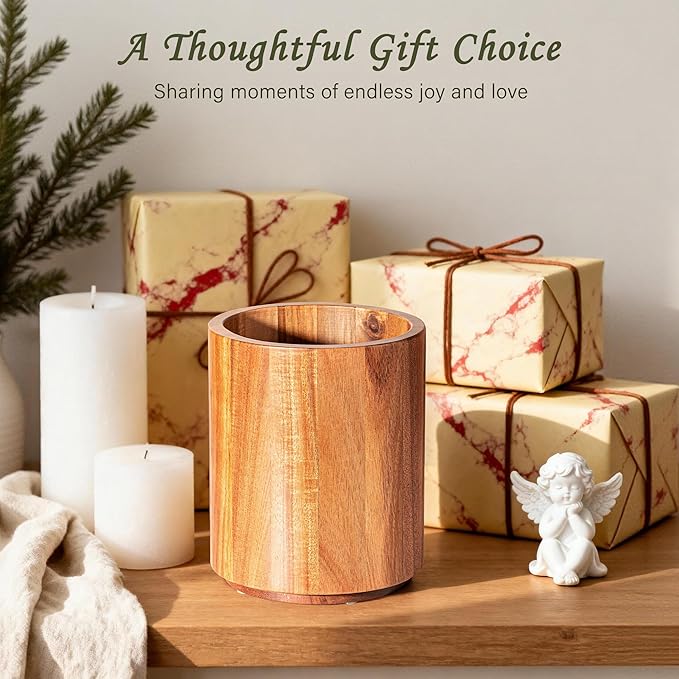 Criusia Utensil Holder 2 Pack, 360° Rotating Acacia Wood Cooking Utensil Crocks - Image 7