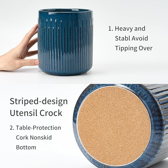 JIEMEI HOME Kitchen Utensil Holder, 7.2" Large Ceramic Stable Utensil Crock - Image 4