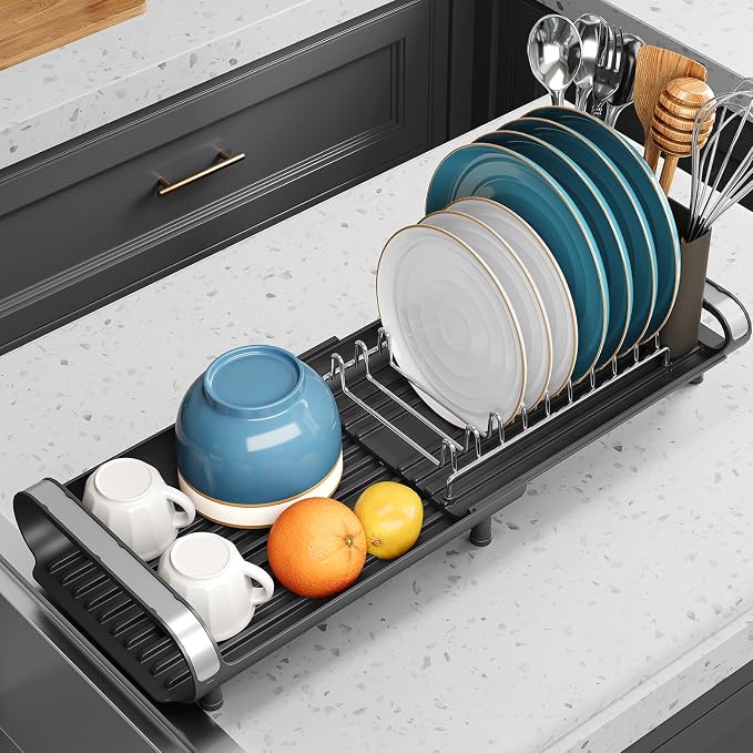 Small Dish Drying Rack, Mini Expandable Compact Dish Rack, Slim Extendable - Image 7