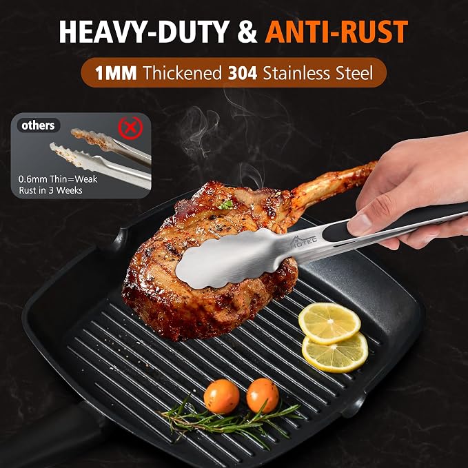 Hotec Stainless Steel Kitchen Tongs, Locking Metal Food Tongs - Image 8
