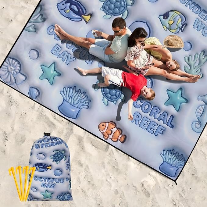 WIWIGO Beach Blanket Waterproof Sandproof Beach Mat 79" X 83"/10'x9'for 2-8 - Image 5
