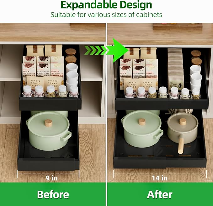 PAKETA 4 Pack Expandable Pull Out Cabinet Organizer, Upgrade 3 Slide Rails - Image 3