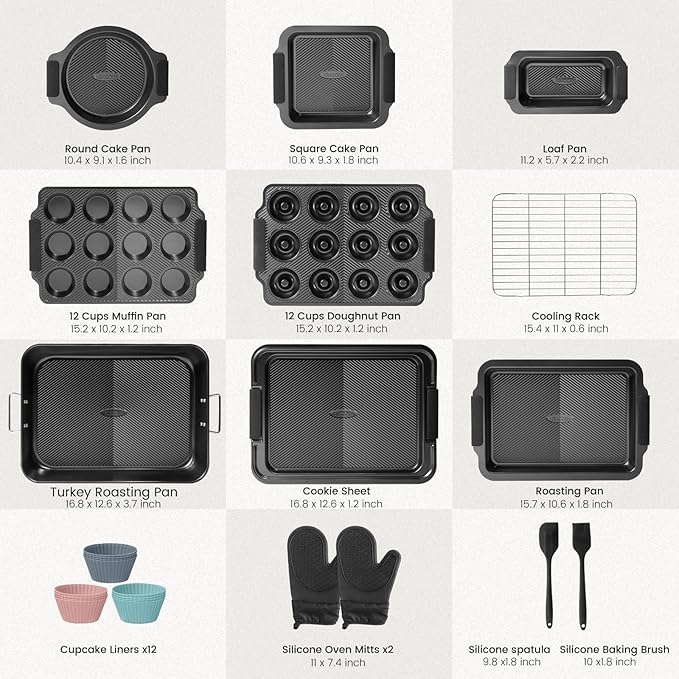 Kikcoin 25 PCS Stackable Baking Pans Set, Non-stick Bakeware Sets - Image 2