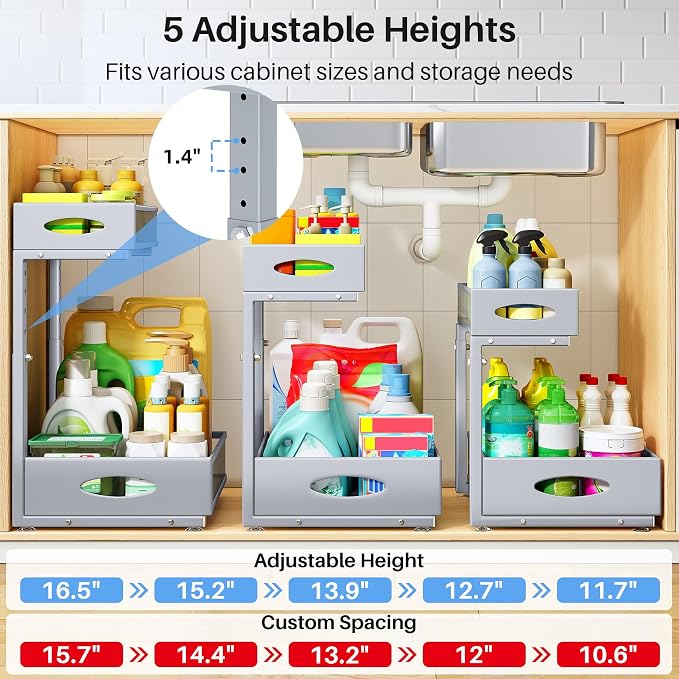 Under Sink Organizer, 2 Tier Pull Out Under Cabinet Organizer Shelf - Image 6