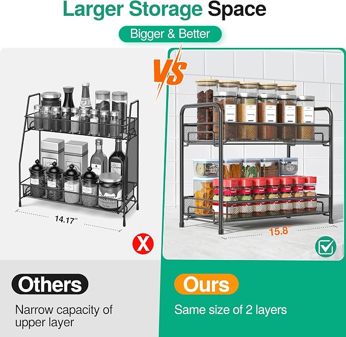 Spice Rack Organizer for Countertop, Xpatee 2-Tier Foldable Metal Rust-Proof - Image 4