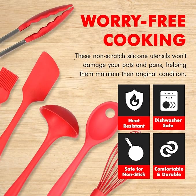 Chef Craft Premium Silicone Kitchen Tool and Utensil Set, 9 Piece - Image 3
