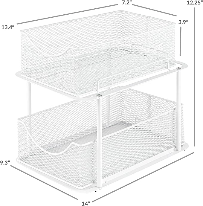 Sorbus 2 Tier Under Sink Bathroom Organizers and Storage, Strong Steel Mesh - Image 3